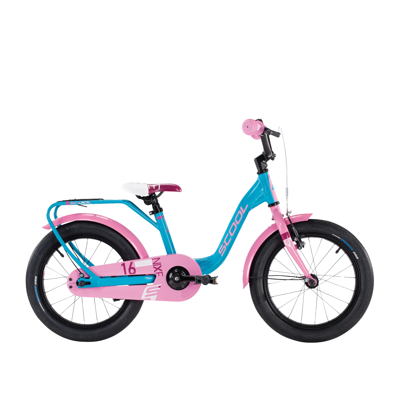 S’COOL niXe 16″ — zils un rozā bērnu velosipēds