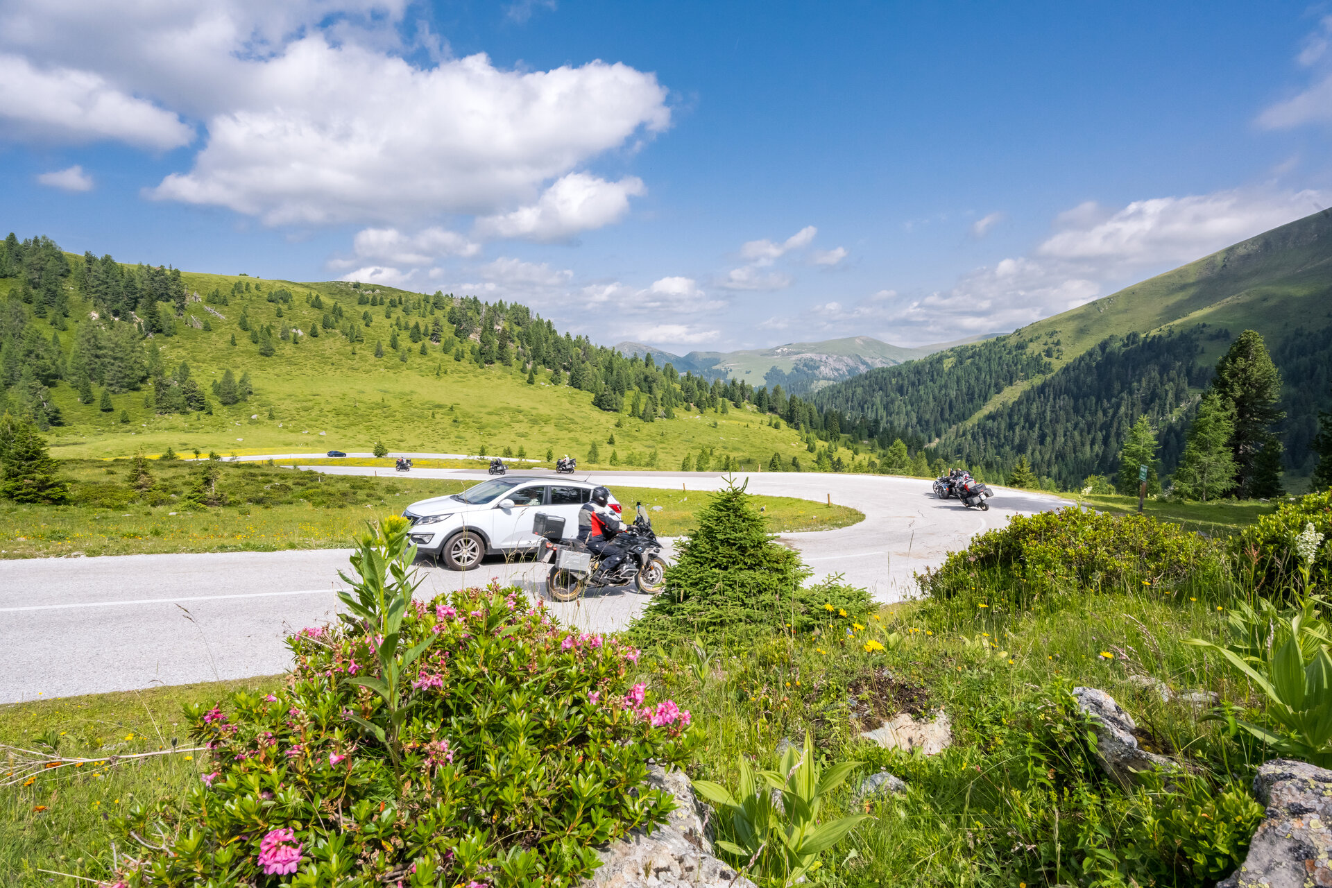 Motorcyclists on the Nockalmstrasse mountain road