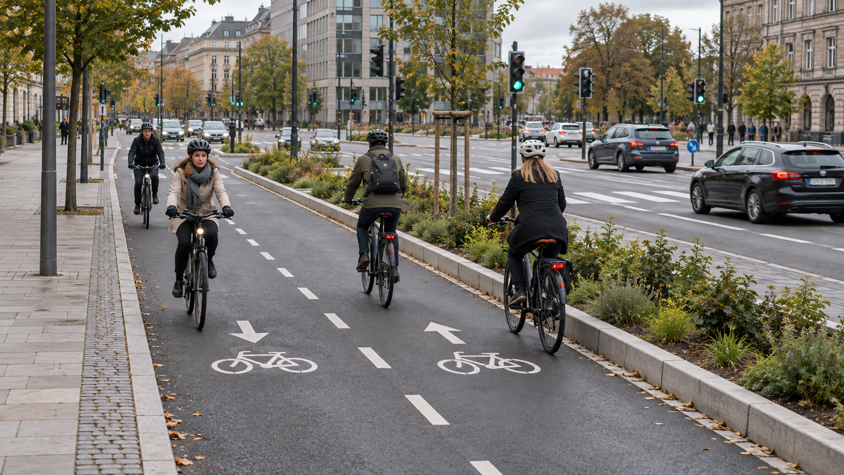 Velobraucēji izmanto no autosatiksmes atdalītu pilsētas veloceļu