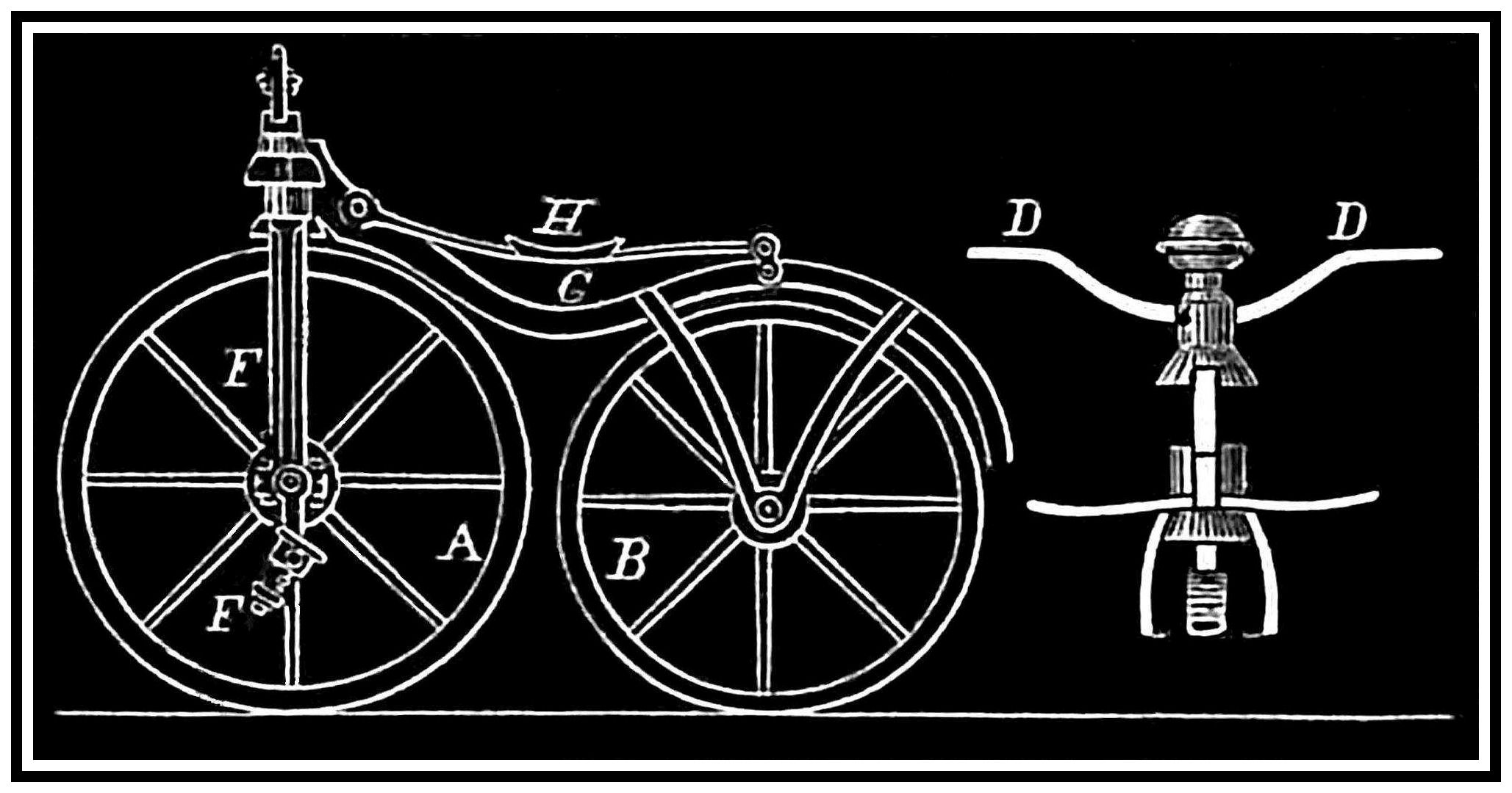 Engraving of Lallement’s bicycle design in an 1869 publication.
