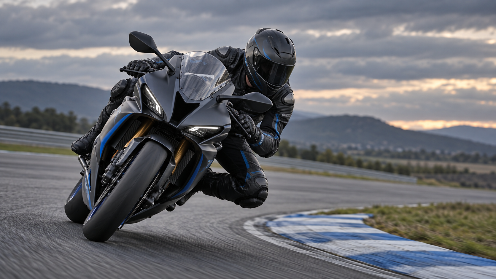 Sports motorcycle leaning into a bend on a circuit